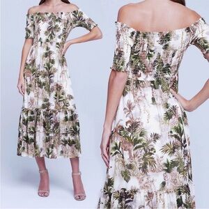 L’Agence Safari Animal Print Off Shoulder Dress XS/S